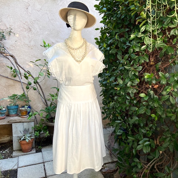 Vintage Alison J. Dress White Battenberg Lace M/L - Picture 6 of 14